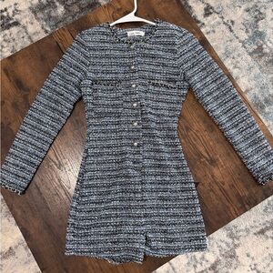 Black and blue tweed dress